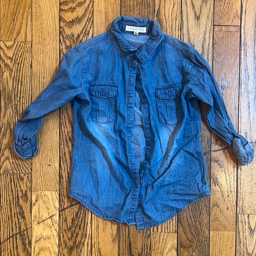 Copper Key Blue Button Down Shirt Classic Long Sleeve